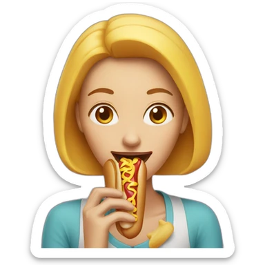 Woman eating hotdog sticker