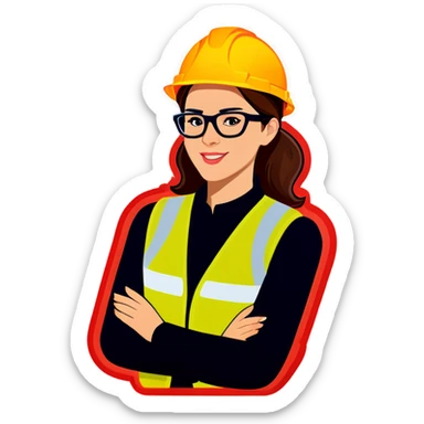 Woman with vest and safety glasses and hard hat sticker