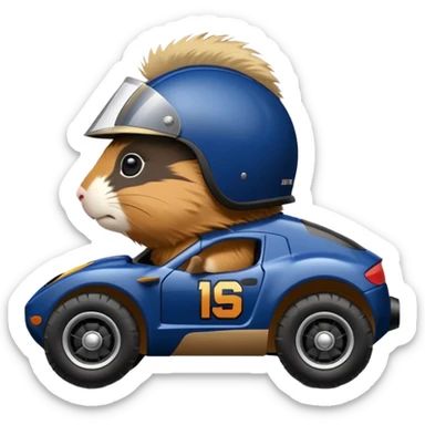 Side view of Midnight blue Local Motors Rally Fighter off road race car driven by a Guinea pig  sticker