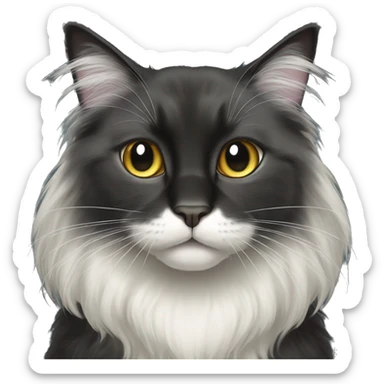 black cat domestic long-haired with half white mouth sticker