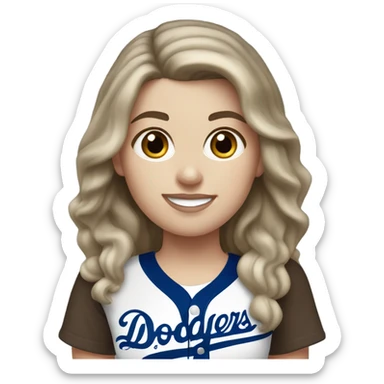 White Dodgers Girl with dark brown hair  sticker