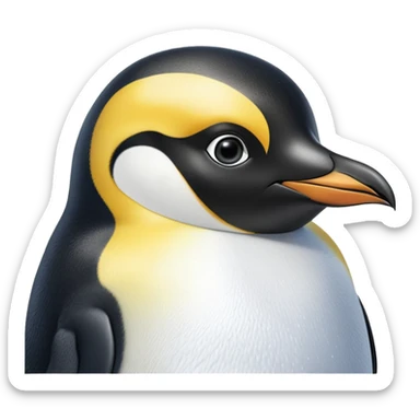 cinematic-adult-emperor-penguin-portrait-emoji,-head-tilted-playfully-and-inquisitively,-with-glossy,-pristine-plumage-accented-by-a-bright-beak-and-round,-sparkling-eyes-filled-with-curiosity,-simplified-yet-irresistibly-adorable-features, black face sticker