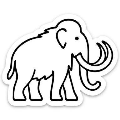 Woolly mammoth with long curved tusks and shaggy fur, profile view sticker