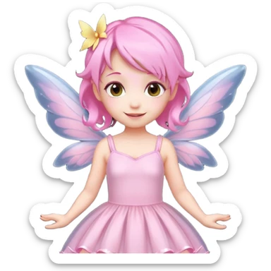 A tiny pastel fairy with pink hair with glowing wings and a sweet smile  sticker