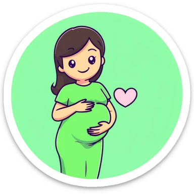 smiling brunette pregnant woman surrounded by pastel pink hearts sticker