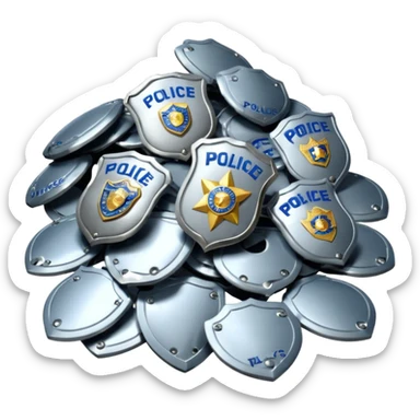 cinematic - aesthetic brilliant divine lighting, oil paint - ia pile of police badges thrown in the trash sticker