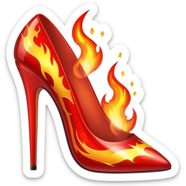 fire red stiletto with shiny finish, large flames, and sparkles sticker