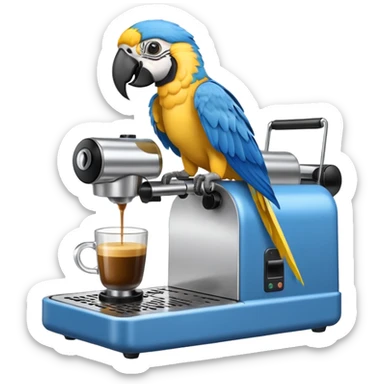 yellow and blue macaw using a espesso machine sticker