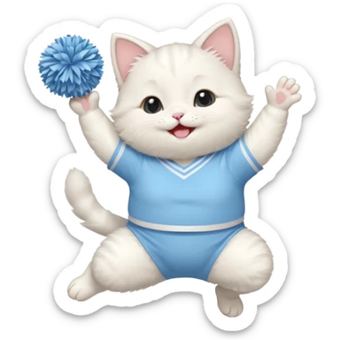 A chubby white kitten in pastel uniform jumping in cheer pose. sticker