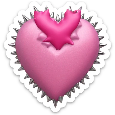 pink glittery heart of human with chrome spikes and roses sticker
