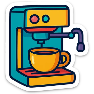 coffee machine, colorful cartoon style sticker