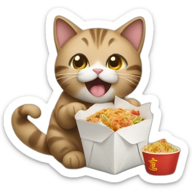 Cat eating Chinese takeout  sticker