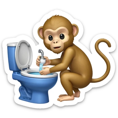 Monkey flushing toilet with beard  sticker