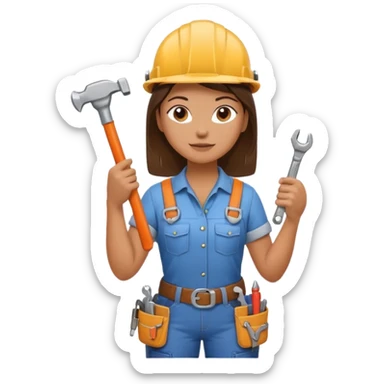 a handywoman holding a wrench in this right hand and a hammer in his left hand sticker