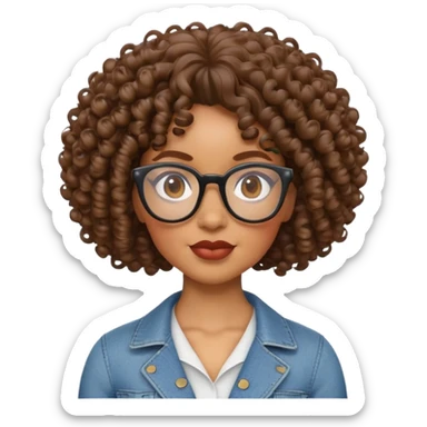 light skin Black woman with curly hair, wearing glasses, 3D Apple Memoji style sticker