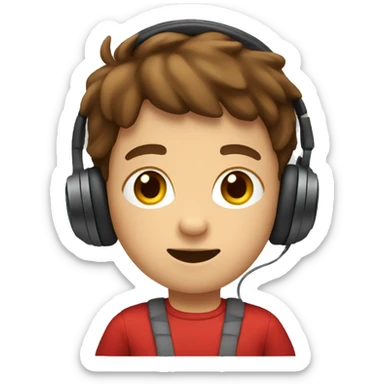 A kid with a red t shirt and brown hair and headphones  sticker