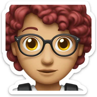 a photographer girl with burgundy hair and a Canon camera sticker