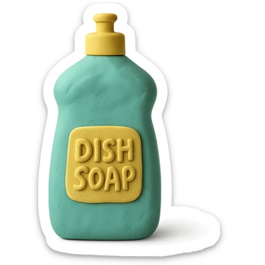 dish soap bottle in claymation style, pastel colors, visible fingerprints, soft matte finish sticker