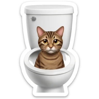 brown tabby cat on toilet sticker