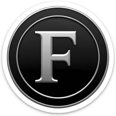 Emoji icon of a black coin with engraved letter F, minimalist style, isolated, no color sticker