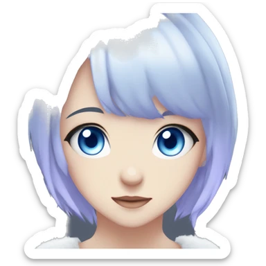 Heterochromia anime girl blue eye and white eye. short blue hair and light purple strands, she is an anime girl who is also a snow leapoard girl being  playful sticker