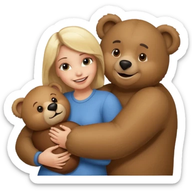 Blond Woman loving a big  bear sticker