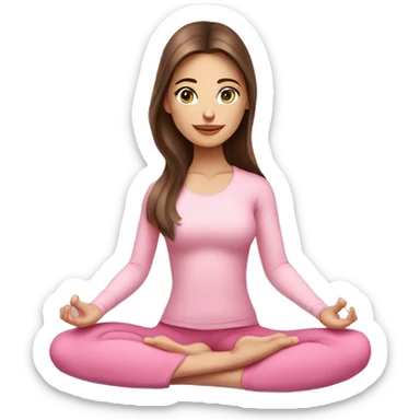 Brunette long hair and blue eyes yoga beautiful girl in light pink pink pink clothes sitting on a yoga mat sticker