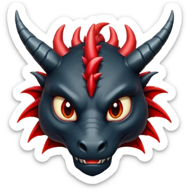 Un dragon noir aux yeux rouges brillant, puis des grandes cornes d'obsidiennes, style anime sticker
