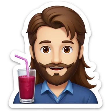 bust man long brown hair brown eyes medium beard white skin with berry juice stained lips grin sticker