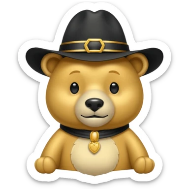 Oso dorado con un sombrero elegante    negro y  en   su cuello un moño negro 🎩 sticker