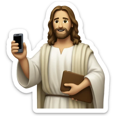 Jesus holding up a cell phone to take a pic sticker