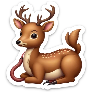 a deer with an earthworm on its back sticker