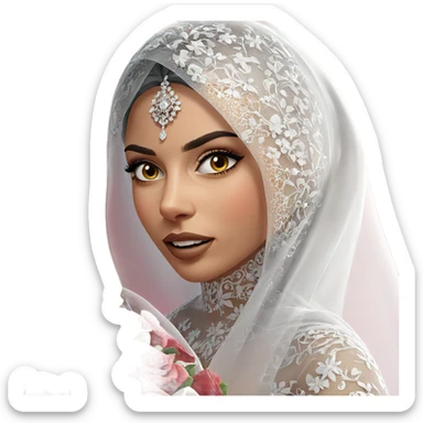 bride with bouquet and veil sticker