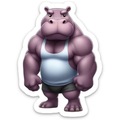 very strong and muscular hippo flexing sticker