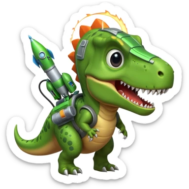 rocket-propelled dinosaur portrait, head and shoulders only, cute T-rex face, rocket pack visible behind shoulders, glowing thrusters, 3D cartoon, mobile game icon style, clean background, no text, no watermark sticker