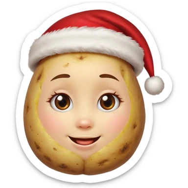 Potato with a happy girl face and a Santa Christmas hat on sticker