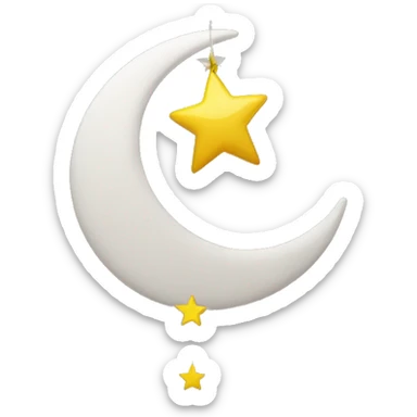 yellow star hanging from end of white crescent moon sticker