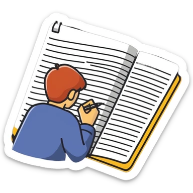a human writing in a notebook sticker