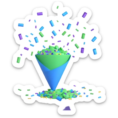 party popper, minimalistic, main colors green and blue, with confetti sticker