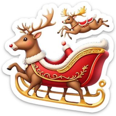santa's sleigh with reindeer in flight sticker