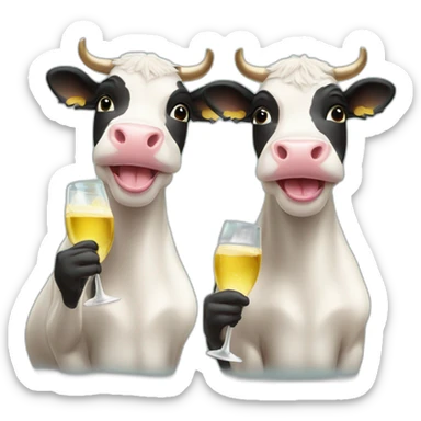 Three cute smiley cows drinking champagne sticker