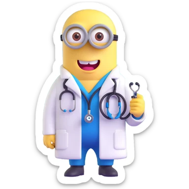 yellow minion character as a doctor with stethoscope sticker