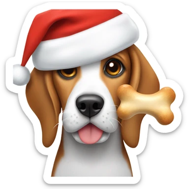  Beagle dog with Santa cap eating a bone sticker