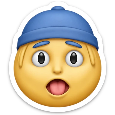 An emoji with a blue hat on its head and 1 blink and tongue sticking out sticker
