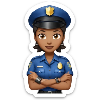 Black policewoman holding handcuffs and has a smirk on her face  sticker