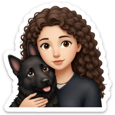 Black German Shepherd , Young Curly Long hair Woman mit umarmen  sticker