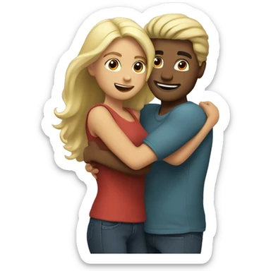 Blond man and hispanic woman hug each other sticker