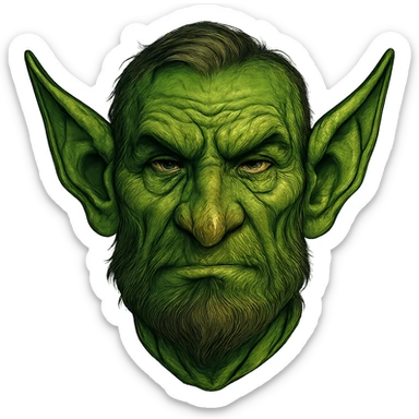 face with green goblin ears, digital illustration sticker