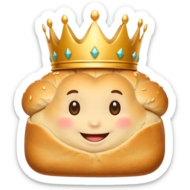 playful loaf of bread wearing a golden crown sticker