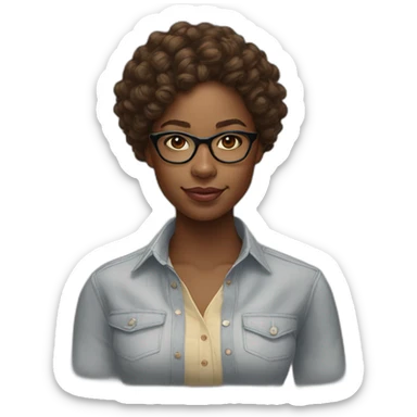 young black woman software engineer with eyeglasses with curly brown hair with ralph lauren shirt sticker